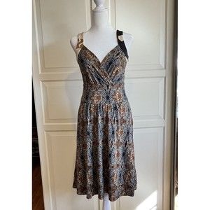 Issa London Sz 4 Silk Jersey V Neck Dress Animal Print Multi Stretch